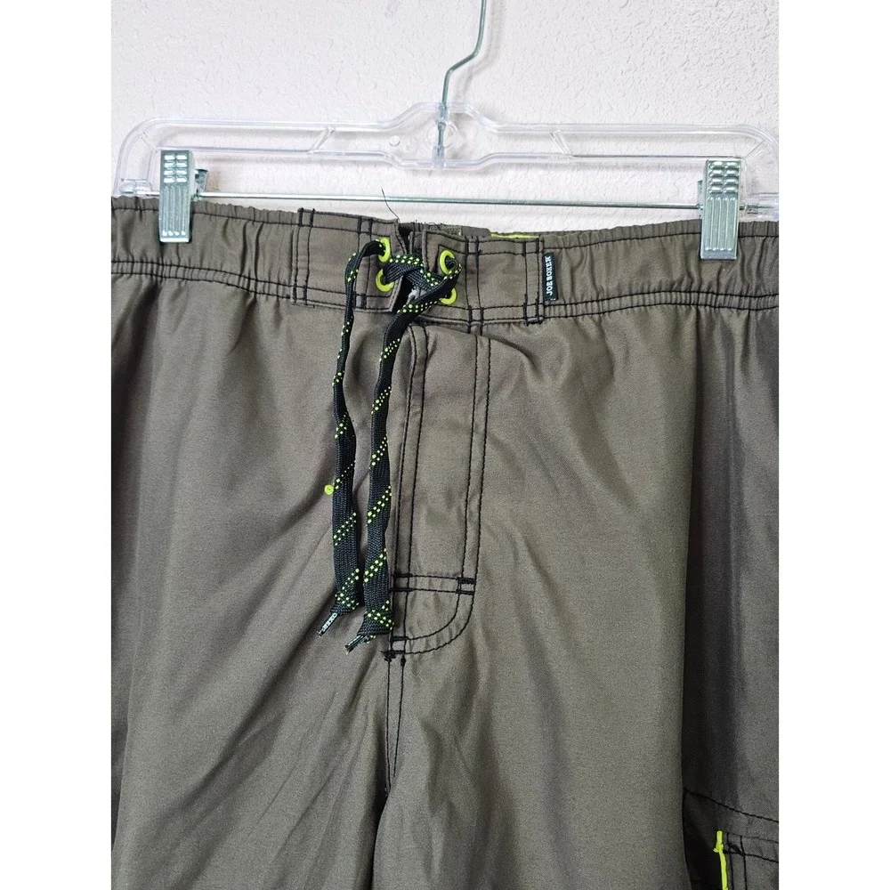 Joe Boxer Mens Cargo Swim Trunks Green Neon Lime Size Large Pockets Board Shorts